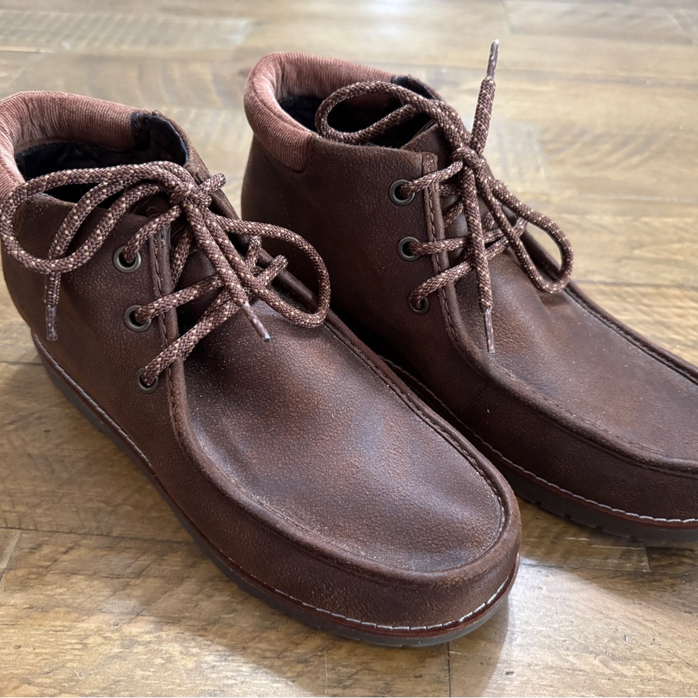 Bobs by sketchers Chill Wedge Booties 
Brown leather